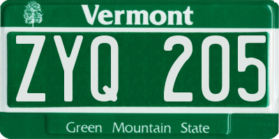 VT license plate ZYQ205