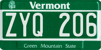 VT license plate ZYQ206