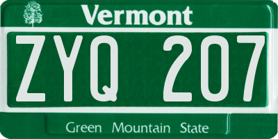 VT license plate ZYQ207