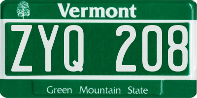 VT license plate ZYQ208