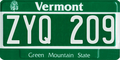 VT license plate ZYQ209