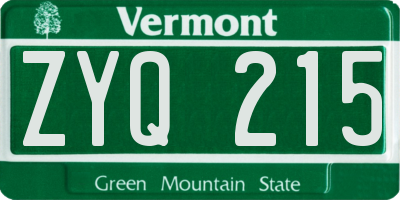 VT license plate ZYQ215