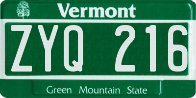 VT license plate ZYQ216