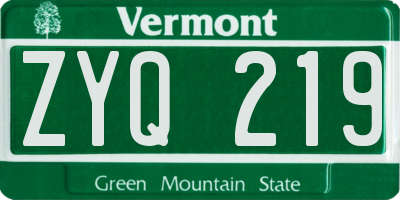 VT license plate ZYQ219