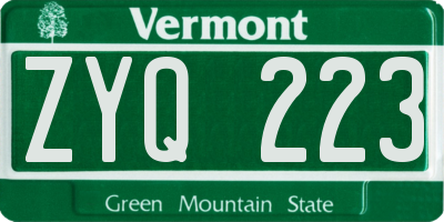 VT license plate ZYQ223