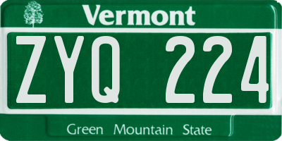 VT license plate ZYQ224