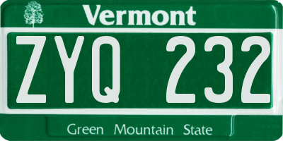 VT license plate ZYQ232