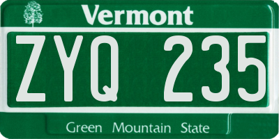 VT license plate ZYQ235