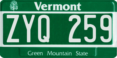 VT license plate ZYQ259