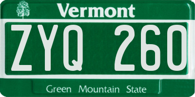 VT license plate ZYQ260