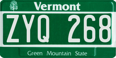 VT license plate ZYQ268