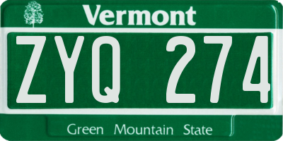 VT license plate ZYQ274