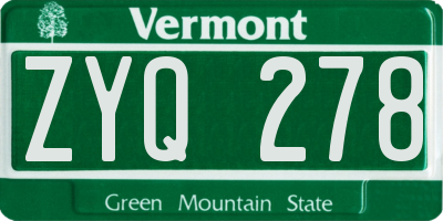 VT license plate ZYQ278