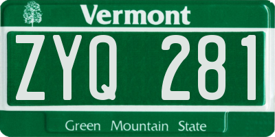 VT license plate ZYQ281