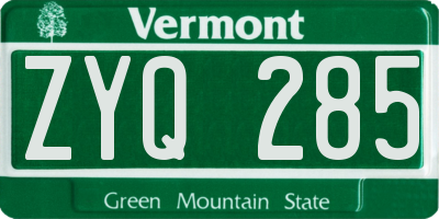 VT license plate ZYQ285