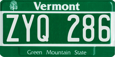 VT license plate ZYQ286