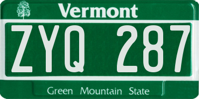VT license plate ZYQ287