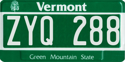 VT license plate ZYQ288