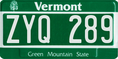 VT license plate ZYQ289