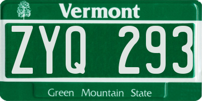 VT license plate ZYQ293