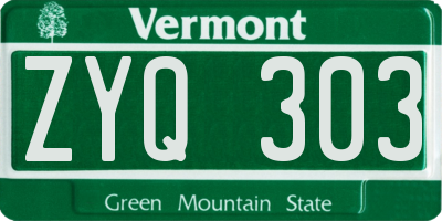 VT license plate ZYQ303