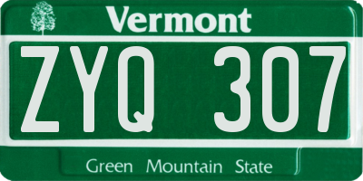 VT license plate ZYQ307