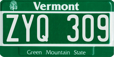 VT license plate ZYQ309