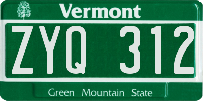 VT license plate ZYQ312