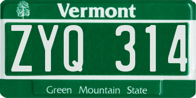 VT license plate ZYQ314