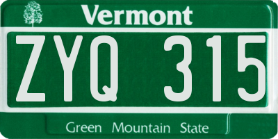 VT license plate ZYQ315