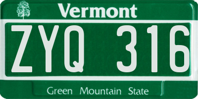 VT license plate ZYQ316