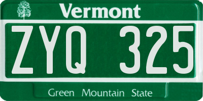 VT license plate ZYQ325