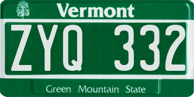 VT license plate ZYQ332
