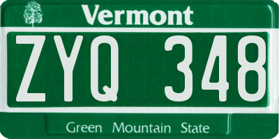 VT license plate ZYQ348