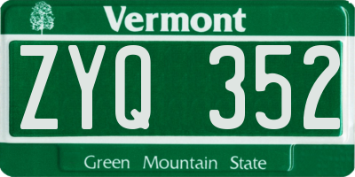 VT license plate ZYQ352