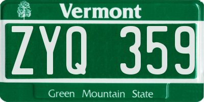 VT license plate ZYQ359
