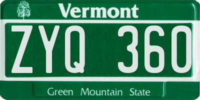 VT license plate ZYQ360