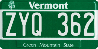 VT license plate ZYQ362
