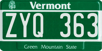 VT license plate ZYQ363