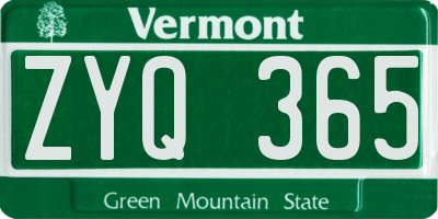 VT license plate ZYQ365