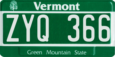 VT license plate ZYQ366