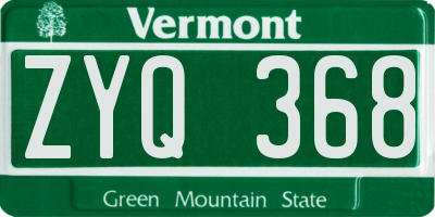 VT license plate ZYQ368