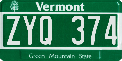 VT license plate ZYQ374