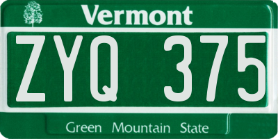 VT license plate ZYQ375
