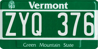VT license plate ZYQ376