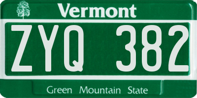 VT license plate ZYQ382