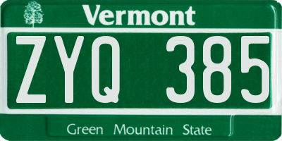 VT license plate ZYQ385