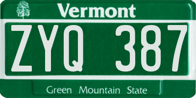 VT license plate ZYQ387