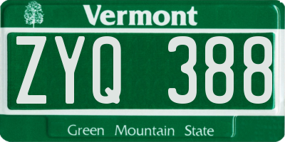 VT license plate ZYQ388