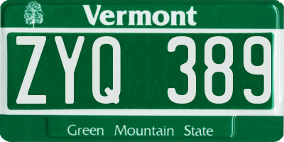 VT license plate ZYQ389